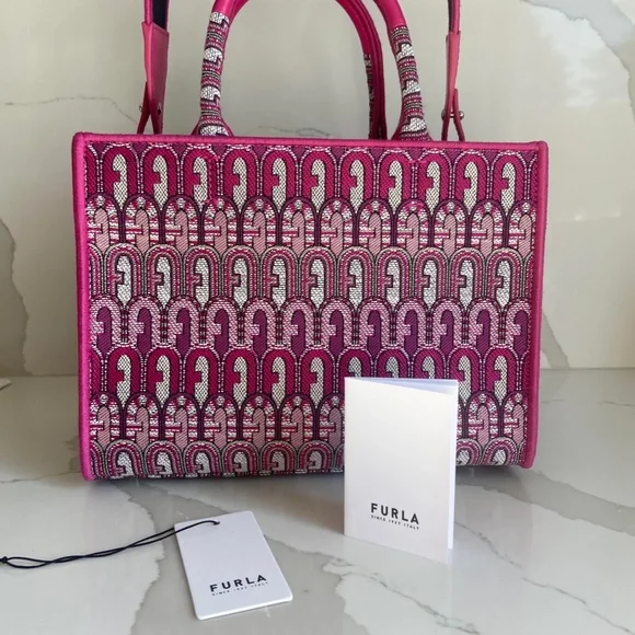 FURLA opportunity pink monogram-jacquard tote bag SUMMER BARBIECORE MOB WIFE - Picture 7 of 9